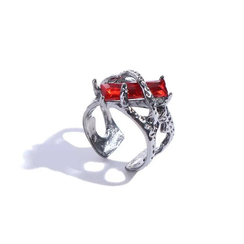 Geometric Rings Red Gem