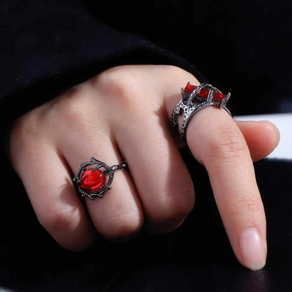 Geometric Rings Red Gem