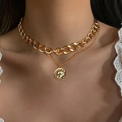 woman wearing Greece Coin Necklace