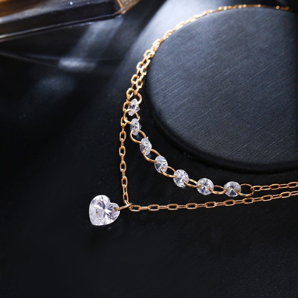 Trendy Double Layer Heart Shaped Crystal Bracelet