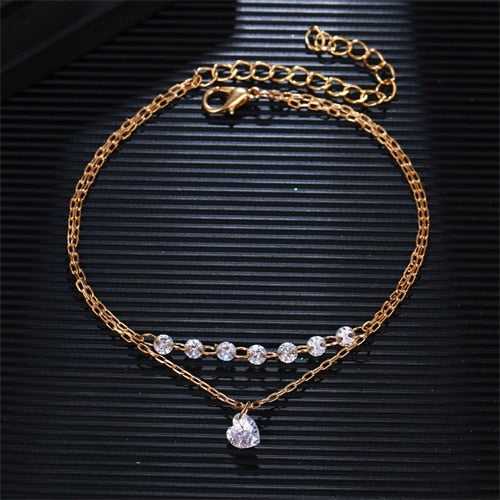 Trendy Double Layer Heart Shaped Crystal Bracelet