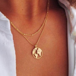 Gold World Map Necklace 2 layers