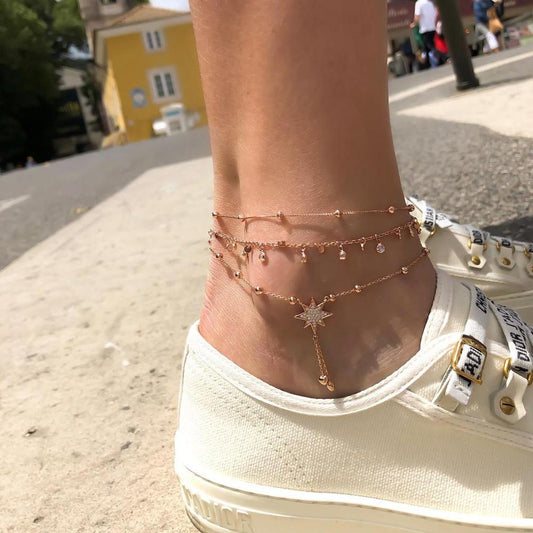 Vintage Multilayer Crystal Pendant Anklet