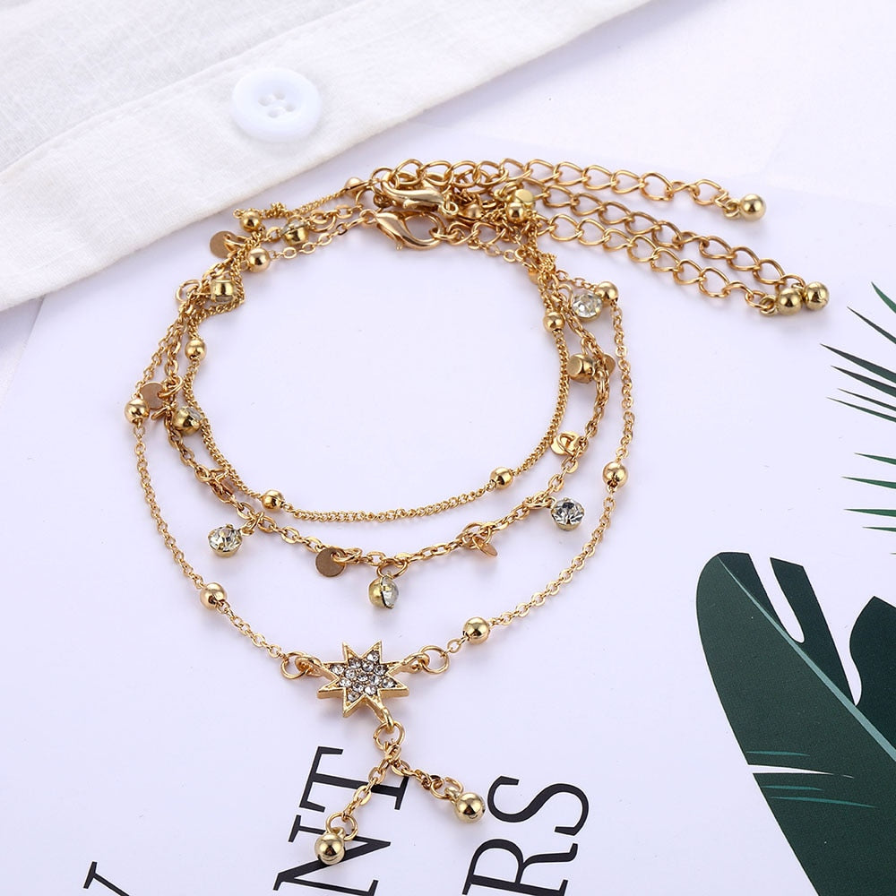 Vintage Multilayer Crystal Pendant Anklet