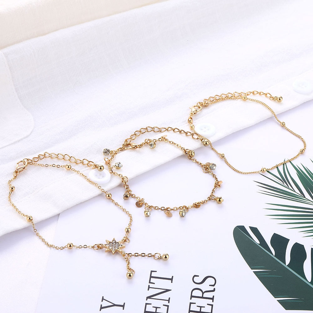Vintage Multilayer Crystal Pendant Anklet