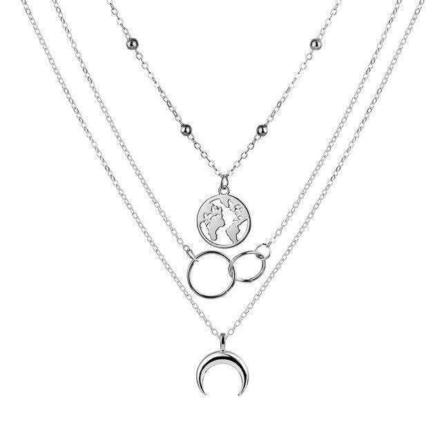 Vintage Moon Map Pendant Necklace