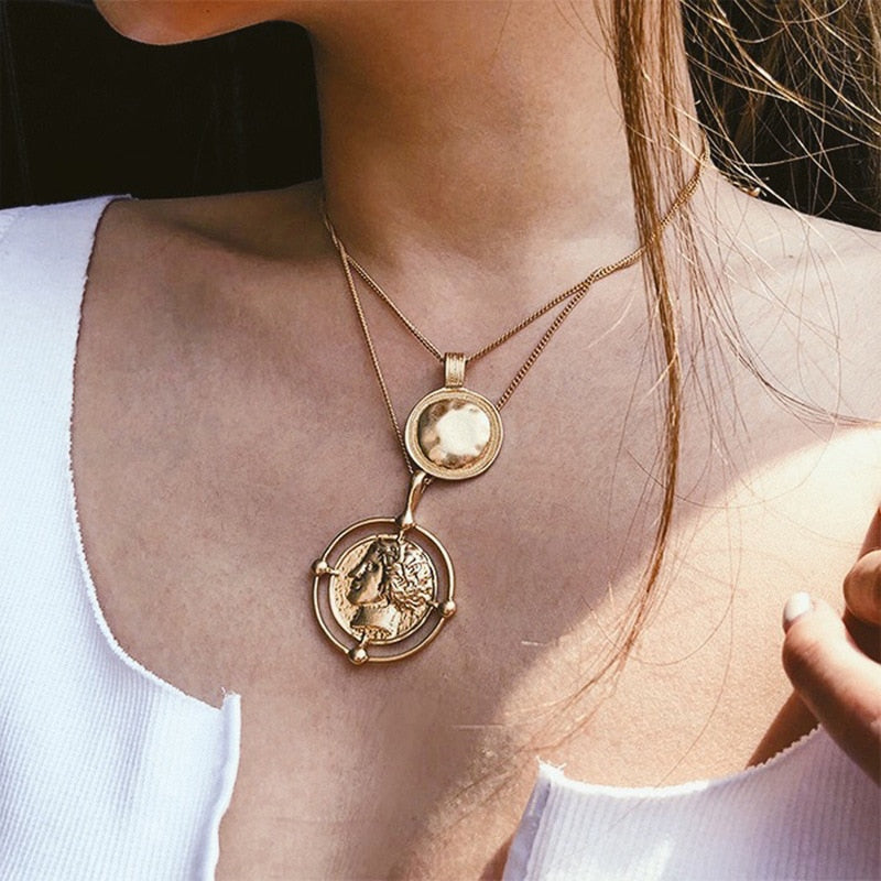 Hanging Portrait Coin Necklace