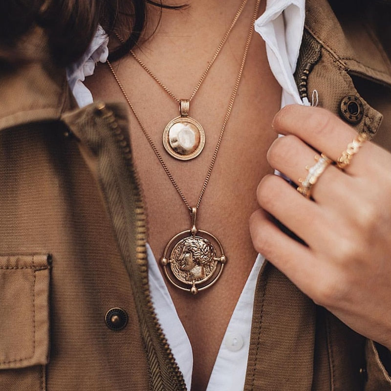 Hanging Portrait Coin Necklace